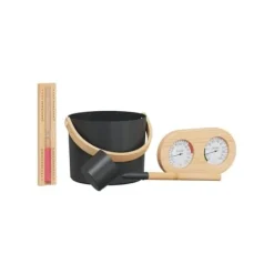 vidaXL Sauna tillbehörsset - - Svart - Aluminium och furu - 27x24x19 cm - Hink 7 L