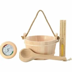 vidaXL Saunaaccessoarer - - Brun - Massivt furu och hampa - 4L spann - Slev