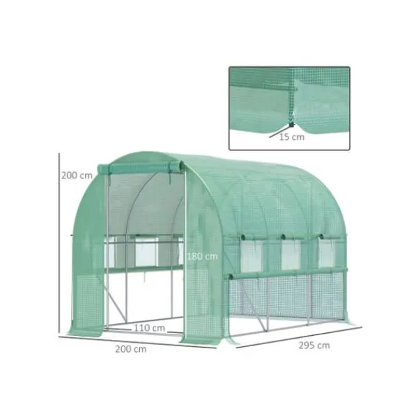 Clearance Serre tunnel - MUVOE - 2.95x2x2m - PE-film anti-UV - Struktur av rostfritt stål - 6 rullbar fönster Växthus