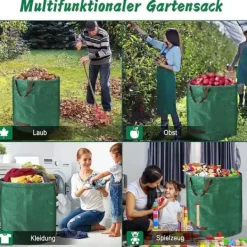 Best Set med 3 trädgårdsväskor med handtag, 272 l, i polypropentyg, hopfällbar, vattentät, återanvändbar, för förvaring[1989] Trädgårdskorgar