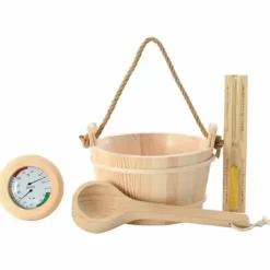 Online Set med badtillbehör 4 pcs Brun Massiv furu och hampa Bastu