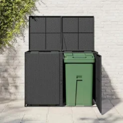 Hot Skjul för 2 soptunnor i konstrotting - Förvaringslösning | Färg: Svart | Storlek: 148x80x111 cm Skjul, Garage & Carports