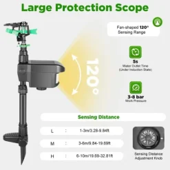 Outlet Solcellsdriven djurskrämma - Rörelseaktiverad sprinkler - Sprutvinkel 0–270° - IPX4 Stänkskydd - ABS-material - Vikt 0,8 kg - För trädgård Insektsmedel & Djuravvisande Medel