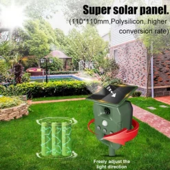 Solcellsdriven skadedjursskrämma med ultraljud, rörelsesensor och ljud Insektsmedel & Djuravvisande Medel