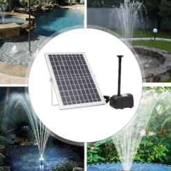 Outlet Solcellsfontänpump för damm/pool/akvarium - Vattenpump Kit - 10 W - 24 V Borstlös - Max 1000 l/h - Munstycken Ingår - Plast - Svart Fontäner & Dammar