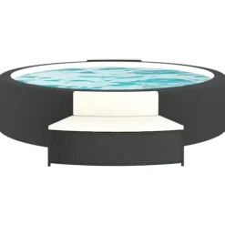 Spabänk med dynor 2 st - Väderbeständig konstrotting | Färg: Svart | Storlek: Standard Spa & Utomhusbad