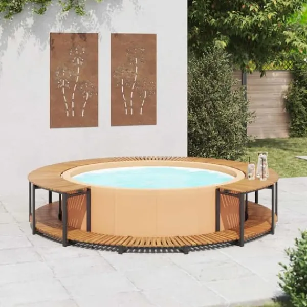 Spakant i massivt akaciaträ för spabad | Storlek: 273x53 cm | Färg: Naturlig träfinish Spa & Utomhusbad