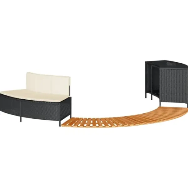 Spa-kant i svart konstrotting och akaciaträ - Multifunktionell och hållbar design | Färg: Svart | Storlek: Standard