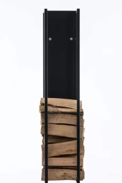Clearance Spark Firewood Rack - Black Matt Metal, 25x25x100 cm Tillbehör Till Vedeldade Kaminer & Öppna Spisar