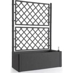 New STEFANPLAST Natural Deluxe rektangulär blomlåda med spaljé - 100 x 43 x H 142 cm - 90 + 6,5 L i förvaring - Antracit Krukor & Växtbehållare