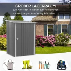 New Stålförråd 0,92 m², låsbart med pulpettak, 100×103×160 cm, grå Skjul, Garage & Carports