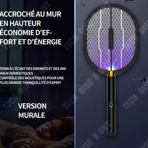 TD elektriska insektsracket 3 i 1 1200MAH uppladdningsbart myggracket används för att döda myggor Lämplig svart