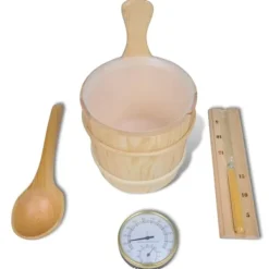 The Living Store Bastutillbehör 5 delar hink sked timglas termo/hygrometer - Bastutillbehör