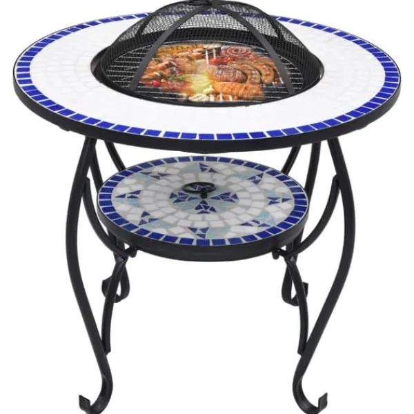 Sale The Living Store Eldfat med mosaikbord blå och vit 68 cm keramik - Öppna spisar Öppna Spisar