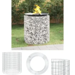 The Living Store Gabion för eldstad Ø 100 cm galvaniserat järn - Öppna spisar