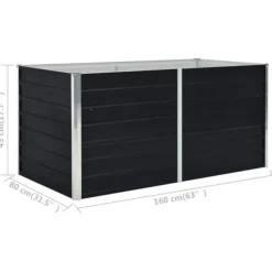 The Living Store Odlingslåda 160x80x45 cm galvaniserat stål antracit - Krukor & odlingslådor