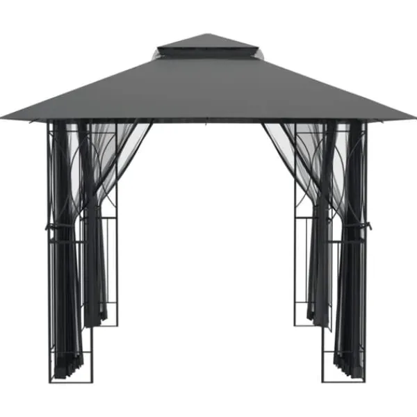 The Living Store Paviljong med sidoväggar antracit 300x300x270 cm stål - Partytält & paviljoner
