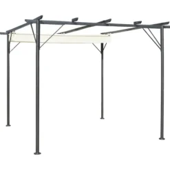 The Living Store Pergola med indragbart tak gräddvit 3x3 m stål - Bersåer, spaljéer & pergolor