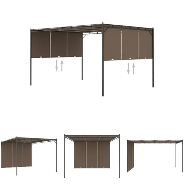 Discount The Living Store Trädgårdspaviljong med draperier 4x3x2,25 m taupe - Partytält & paviljoner Valvbågar, Spaljéer, Bersåer & Pergolor