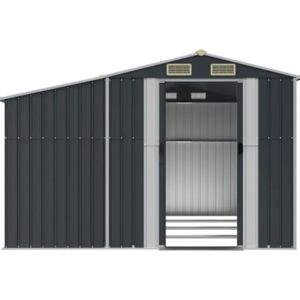 New The Living Store Trädgårdsskjul antracit 277x365,5x179 cm galvaniserat stål - Förråd & Redskapsbodar Skjul, Garage & Carports