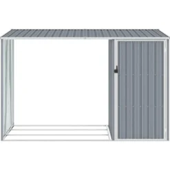 New The Living Store Vedskjul grå 245x98x159 cm galvaniserat stål - Förråd & Redskapsbodar Skjul, Garage & Carports