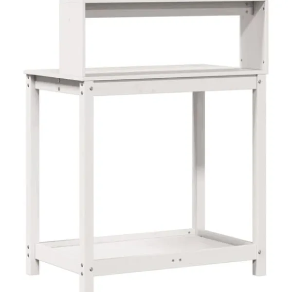 The Living Store Växtbord med hyllor vit 82,5x50x109,5 cm massiv furu - Växtställ