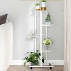 The Living Store Växtställ på hjul 5 hyllor 44x23x100 cm svart järn - Växtställ