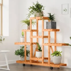 Sale The Living Store Växtställ med hjul 110x25x101 cm massiv furu - Växtställ Växtställ