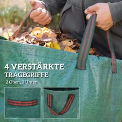 Trädgårdsavfallspåse, 300L kapacitet, 150gsm material, 67cm diameter, 84cm höjd, 4 förstärkta handtag