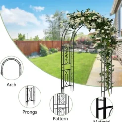 Best Trädgårdsbåge & Spaljé - Gotisk Portal - 216 cm Hög - Pulverlackerat Järn - För Klätterväxter & Bröllop - Utomhus - Svart Valvbågar, Spaljéer, Bersåer & Pergolor