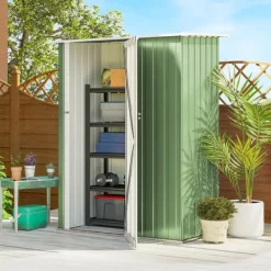 Sale Trädgårdsbod - Redskapsförråd - 236×174×190 cm - Metall - Vattentät - 2 Skjutdörrar - Sluttande Tak - 4 Fönster - Grå Skjul, Garage & Carports