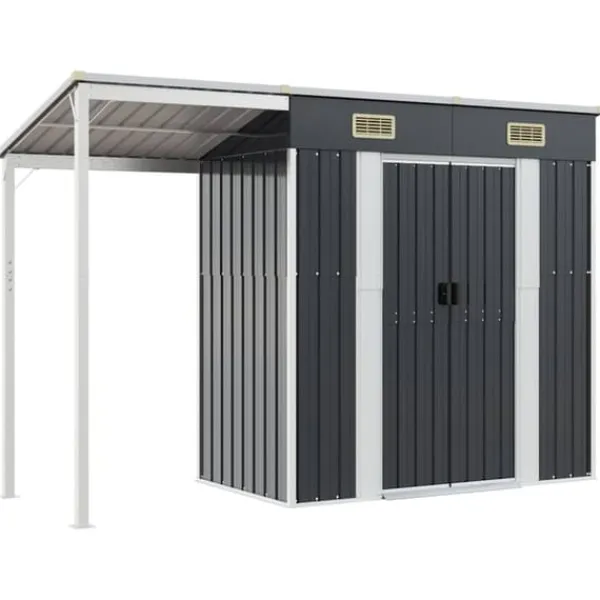Online Trädgårdsbod med förlängt tak i stål - Förvaring för verktyg och möbler | Färg: Antracit | Storlek: 277x107x181 cm Skjul, Garage & Carports