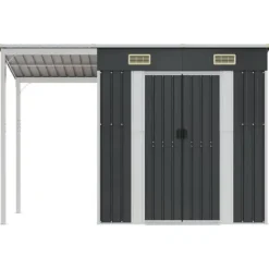 Online Trädgårdsbod med förlängt tak i stål - Förvaring för verktyg och möbler | Färg: Antracit | Storlek: 277x107x181 cm Skjul, Garage & Carports