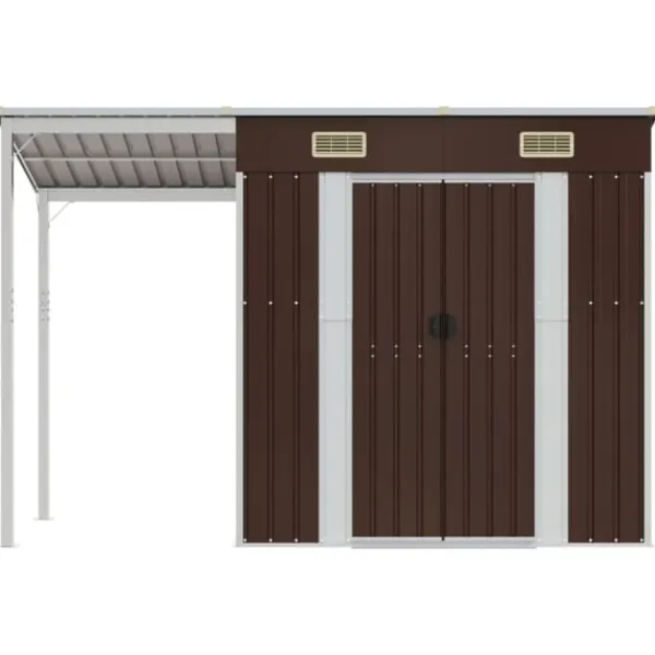Discount Trädgårdsbod med förlängt tak brun 277x107x181 cm stål Skjul, Garage & Carports