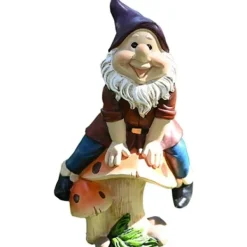 Trädgårdsdvärgstaty, gjord av hartsmaterial, lekfull dvärg som sitter på en svamp, trädgårdsdekoration, älvdvärgskulpturdekoration, juldekoration uto | CDON