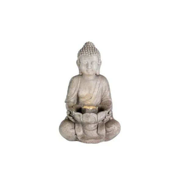 Trädgårdsfontän - LUMINEO - Sittande Buddha - Grå - LED-belysning Fontäner & Dammar