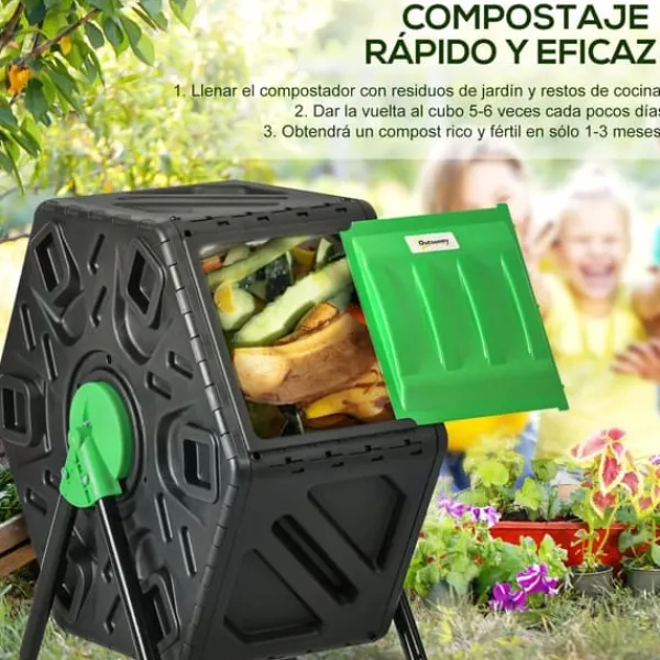 Discount Trädgårdskompost - Roterande komposttumlare - Dubbelkammare - 65 l - 60 x 49 x 77 cm - Svart Kompostering