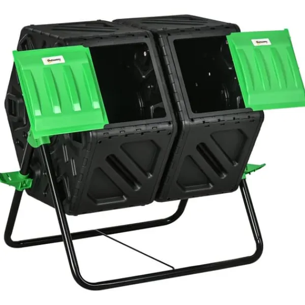 Trädgårdskompost - Roterande komposttumbler - Dubbelkammare - 130 l - Metall - 67 x 60 x 77 cm - Svart