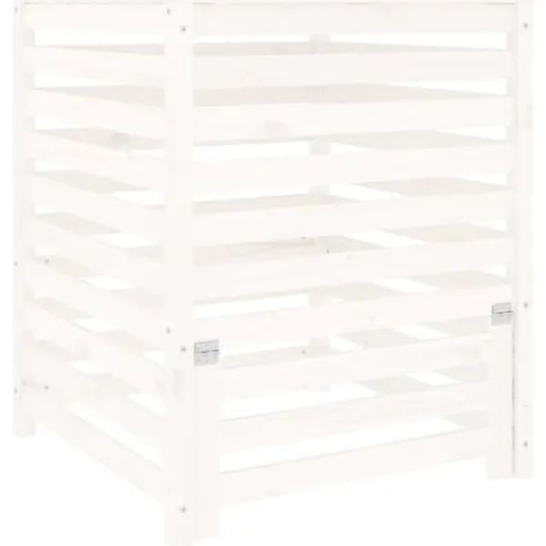 Trädgårdskompost av massiv furu - Hög kapacitet med praktiskt lock | Storlek: 82,5x82,5x99,5 cm | Färg: Vit Kompostering