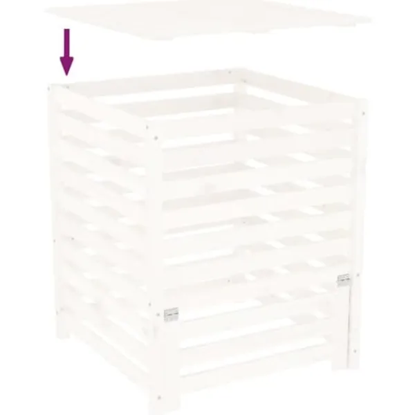 Trädgårdskompost av massiv furu - Hög kapacitet med praktiskt lock | Storlek: 82,5x82,5x99,5 cm | Färg: Vit Kompostering