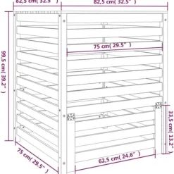 Trädgårdskompost av massiv furu - Hög kapacitet med praktiskt lock | Storlek: 82,5x82,5x99,5 cm | Färg: Vit Kompostering