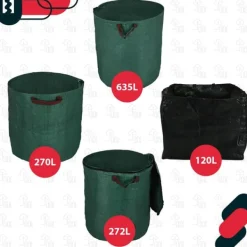 Trädgårdskorg för löv och gräs, rund, hopfällbar, stor, 635 l, set om 2