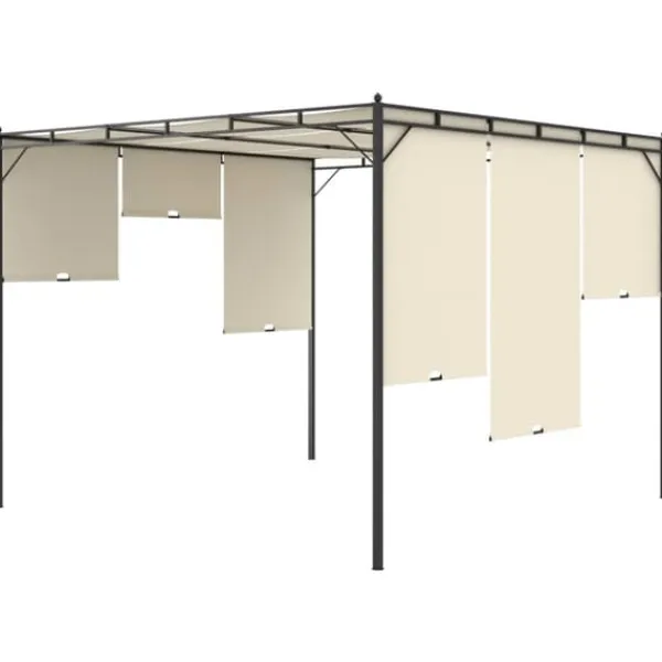 Trädgårdspaviljong med draperier 3x3 m - Solskydd för utomhusbruk | Färg: Gräddvit | Storlek: 3x3x2,25 m