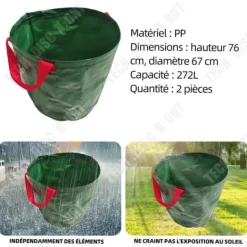 Trädgårdssäck - TD - 2 x 272L - Fällbar - Väderbeständig - Lätt och praktisk