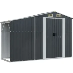 Clearance Trädgårdsskjul antracit 277x93x179 cm galvaniserat stål Skjul, Garage & Carports