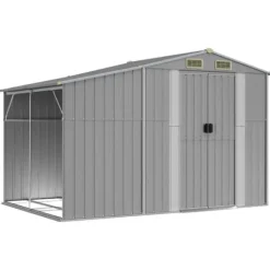 Sale Trädgårdsskjul av galvaniserat stål | Färg: Grå | Storlek: 277x192,5x179 cm Skjul, Garage & Carports