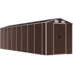 Discount Trädgårdsskjul i galvaniserat stål - Förvaringslösning | Färg: Brun | Storlek: 191x725x198 cm Skjul, Garage & Carports