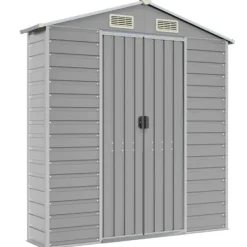 Discount Trädgårdsskjul i galvaniserat stål - Förvaringslösning | Färg: Ljusgrå | Storlek: 191x215x198 cm Skjul, Garage & Carports