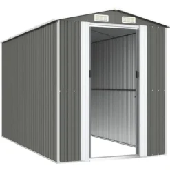 New Trädgårdsskjul i galvaniserat stål - Rymlig förvaring för redskap | Färg: Ljusgrå | Storlek: 192x357x223 cm Skjul, Garage & Carports