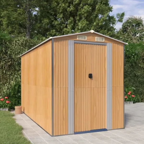 New Trädgårdsskjul i galvaniserat stål - Rymligt förvaringsutrymme | Färg: Ljusbrun | Storlek: 192x357x223 cm Skjul, Garage & Carports